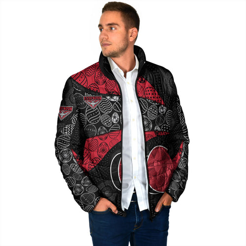 Personalized Essendon Football Padded Jacket Easter Egg Pattern Red Black Tribal Dot Art Style