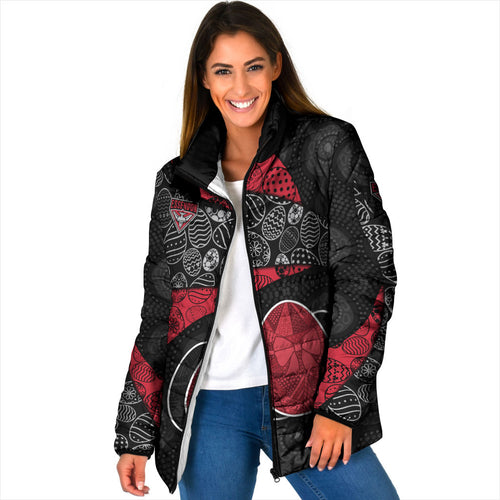 Personalized Essendon Football Padded Jacket Easter Egg Pattern Red Black Tribal Dot Art Style