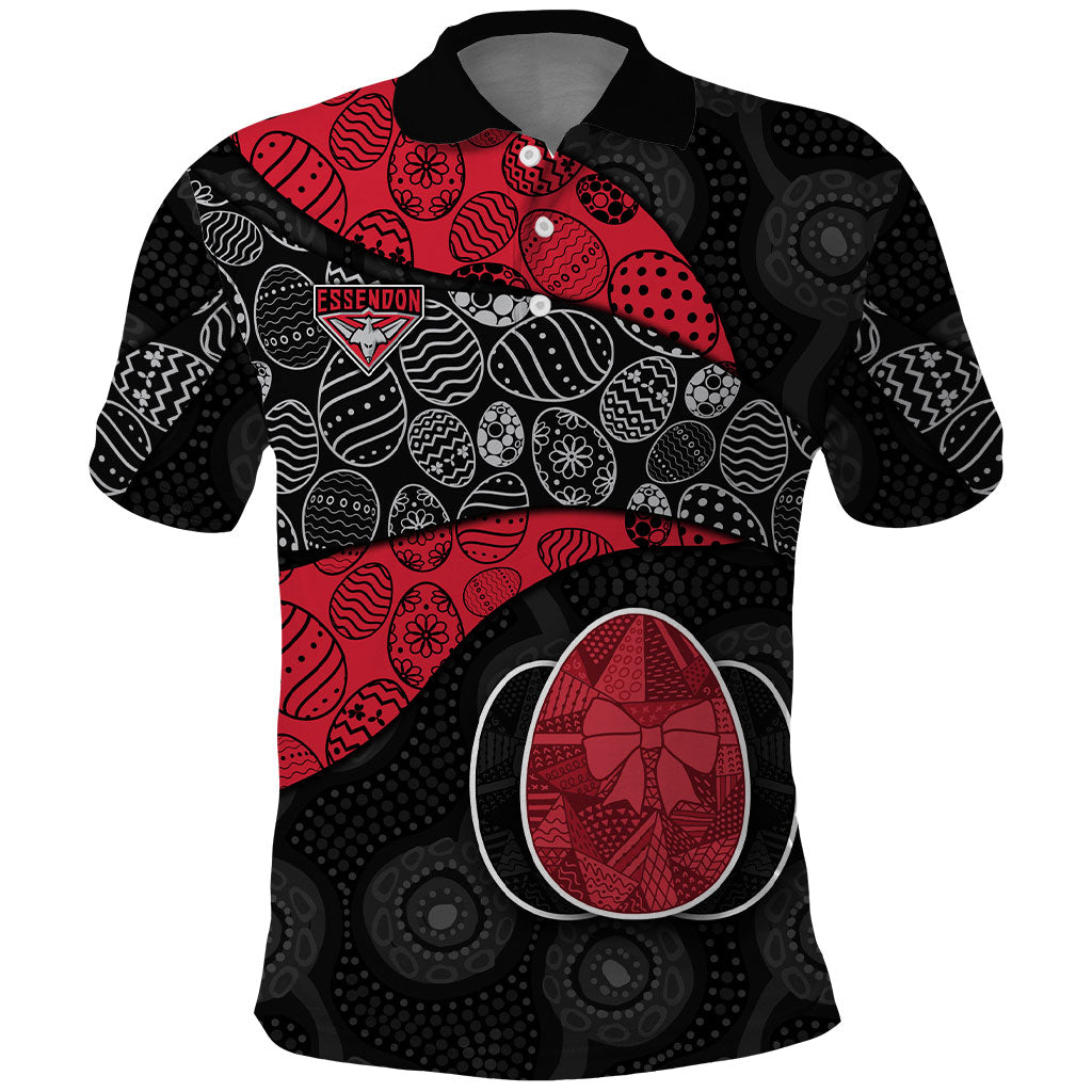 Personalized Essendon Football Polo Shirt Easter Egg Pattern Red Black Tribal Dot Art Style