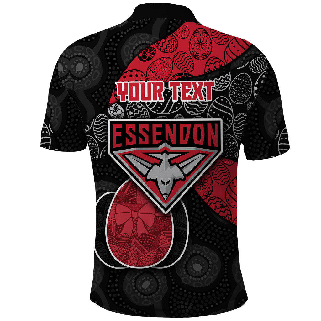 Personalized Essendon Football Polo Shirt Easter Egg Pattern Red Black Tribal Dot Art Style