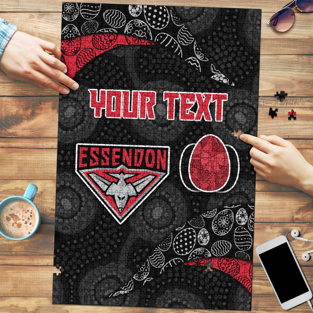 Personalized Essendon Football Puzzle Easter Egg Pattern Red Black Tribal Dot Art Style