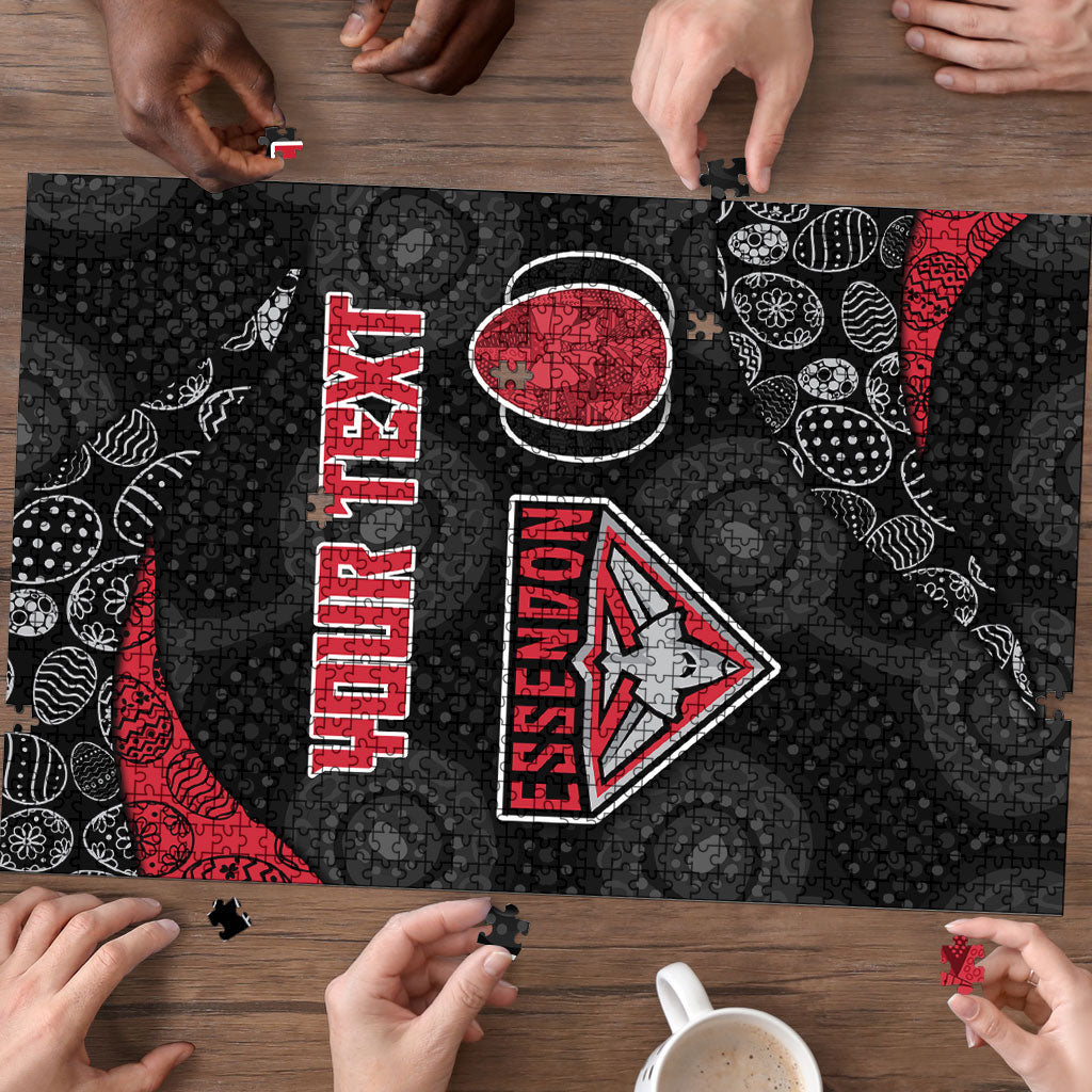 Personalized Essendon Football Puzzle Easter Egg Pattern Red Black Tribal Dot Art Style