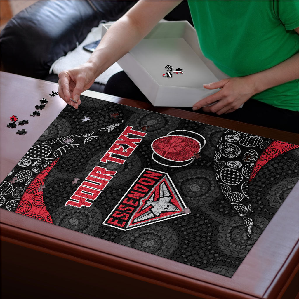 Personalized Essendon Football Puzzle Easter Egg Pattern Red Black Tribal Dot Art Style