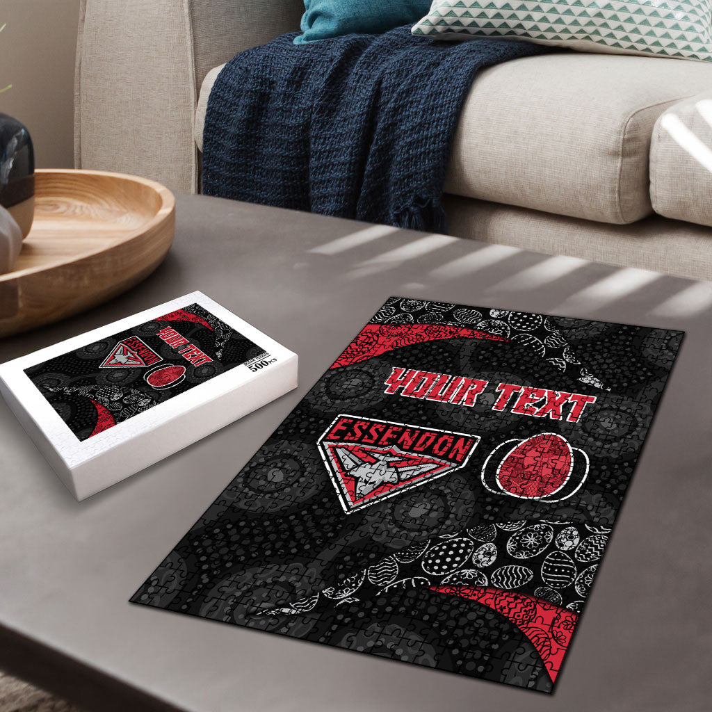 Personalized Essendon Football Puzzle Easter Egg Pattern Red Black Tribal Dot Art Style