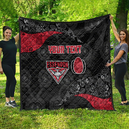Personalized Essendon Football Quilt Easter Egg Pattern Red Black Tribal Dot Art Style