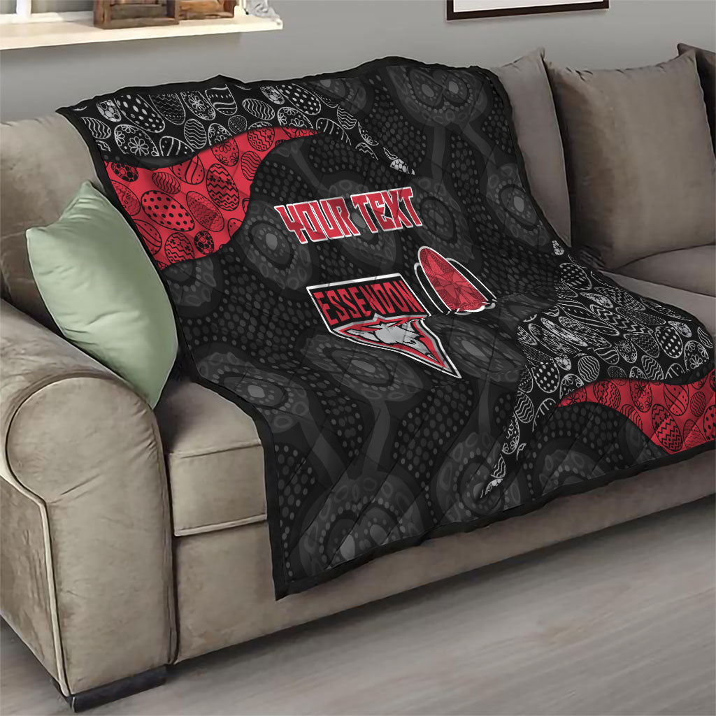 Personalized Essendon Football Quilt Easter Egg Pattern Red Black Tribal Dot Art Style