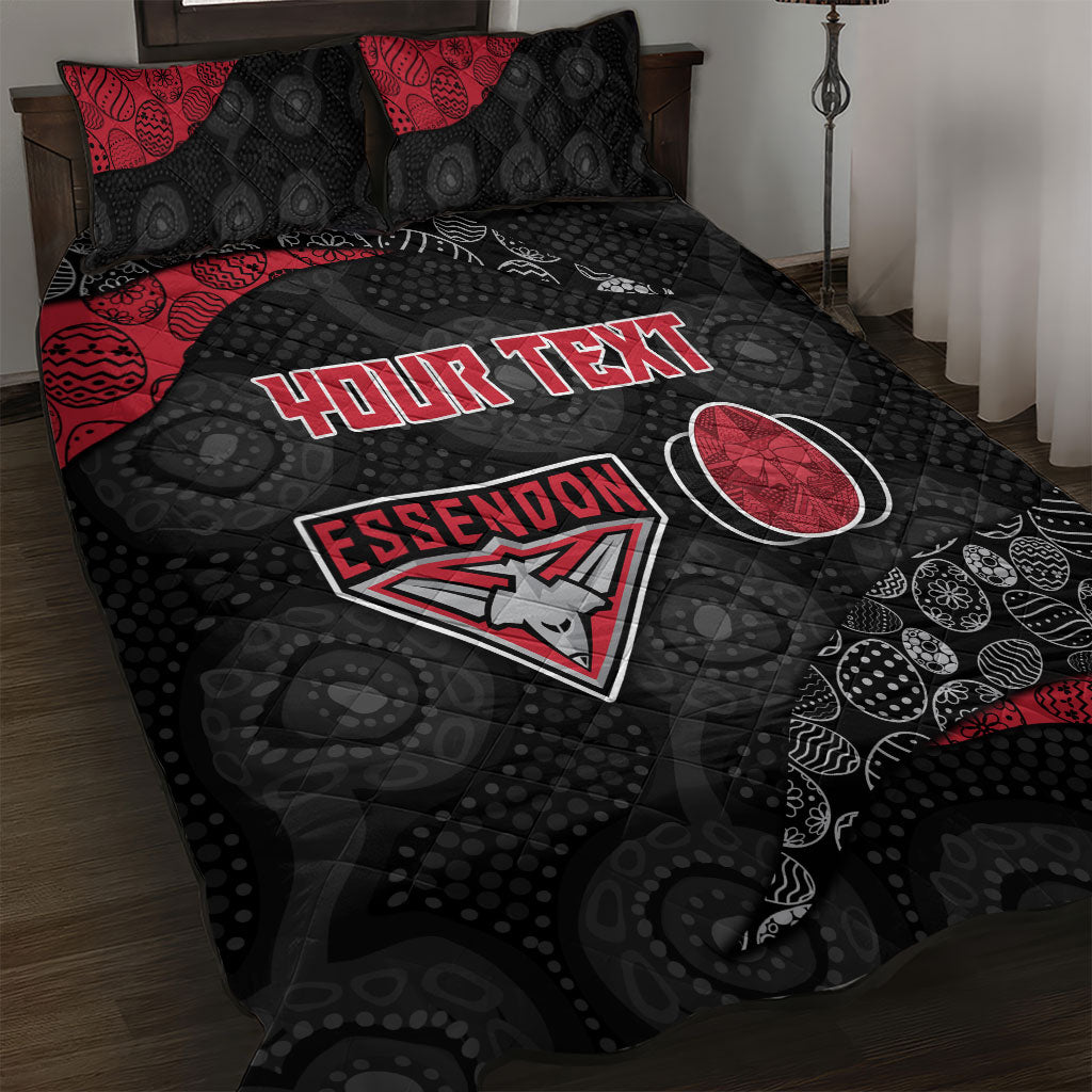 Personalized Essendon Football Quilt Bed Set Easter Egg Pattern Red Black Tribal Dot Art Style