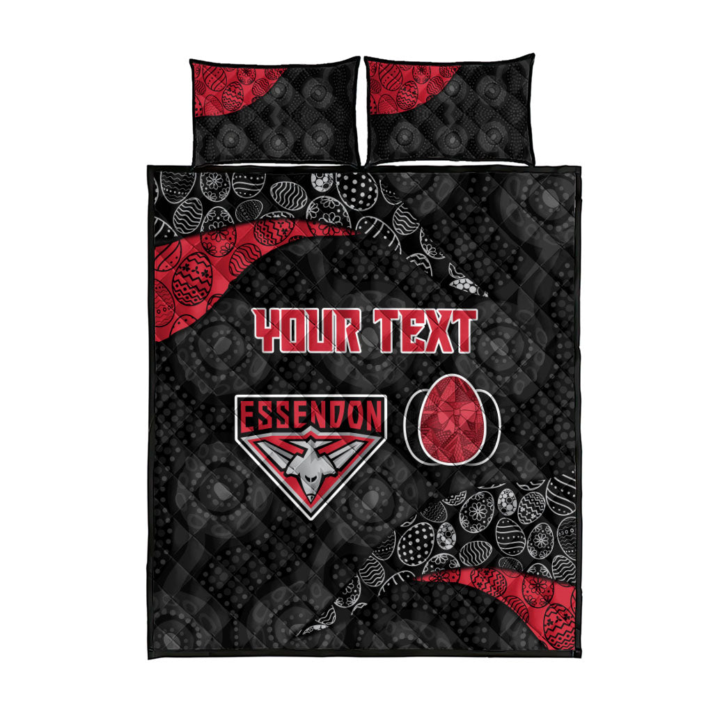 Personalized Essendon Football Quilt Bed Set Easter Egg Pattern Red Black Tribal Dot Art Style