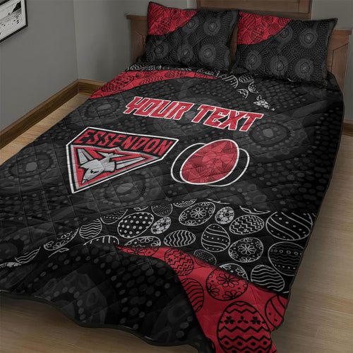 Personalized Essendon Football Quilt Bed Set Easter Egg Pattern Red Black Tribal Dot Art Style