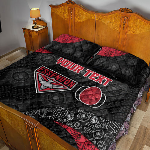 Personalized Essendon Football Quilt Bed Set Easter Egg Pattern Red Black Tribal Dot Art Style