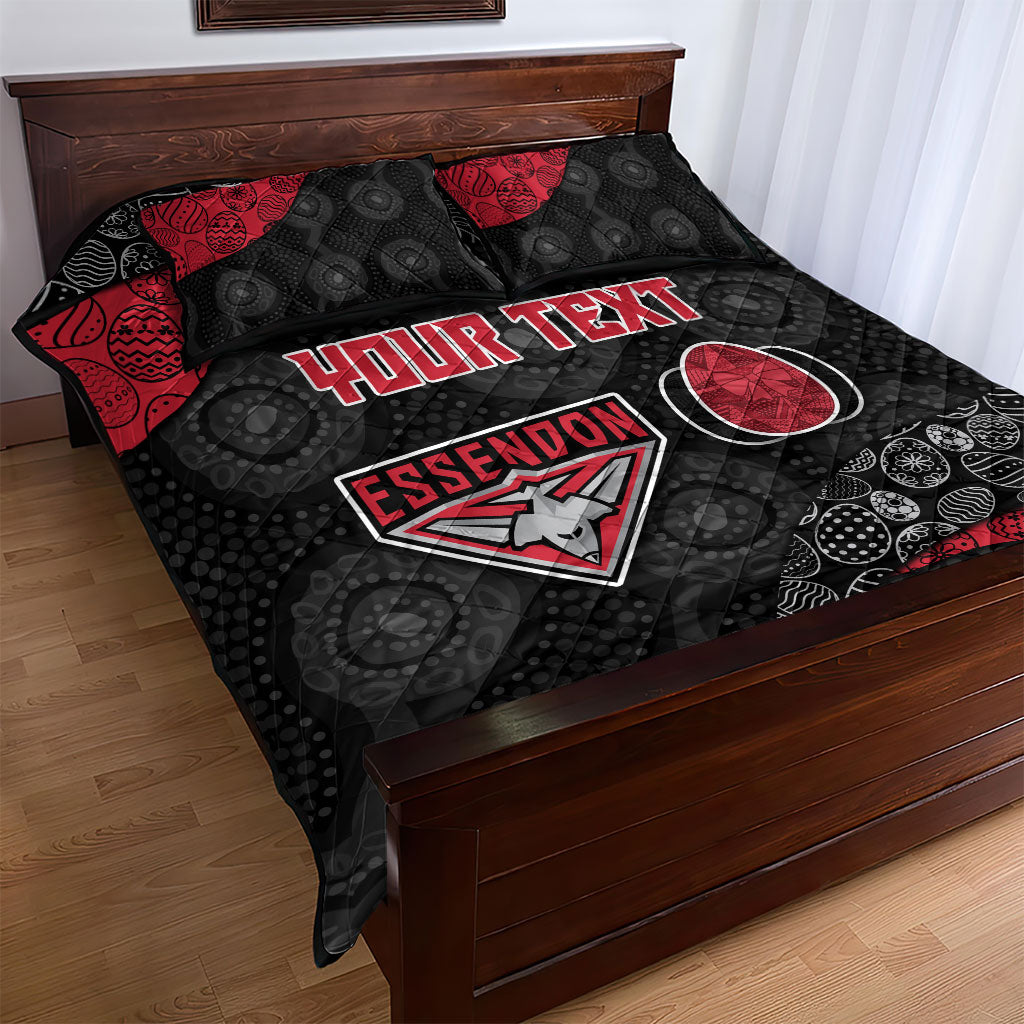 Personalized Essendon Football Quilt Bed Set Easter Egg Pattern Red Black Tribal Dot Art Style