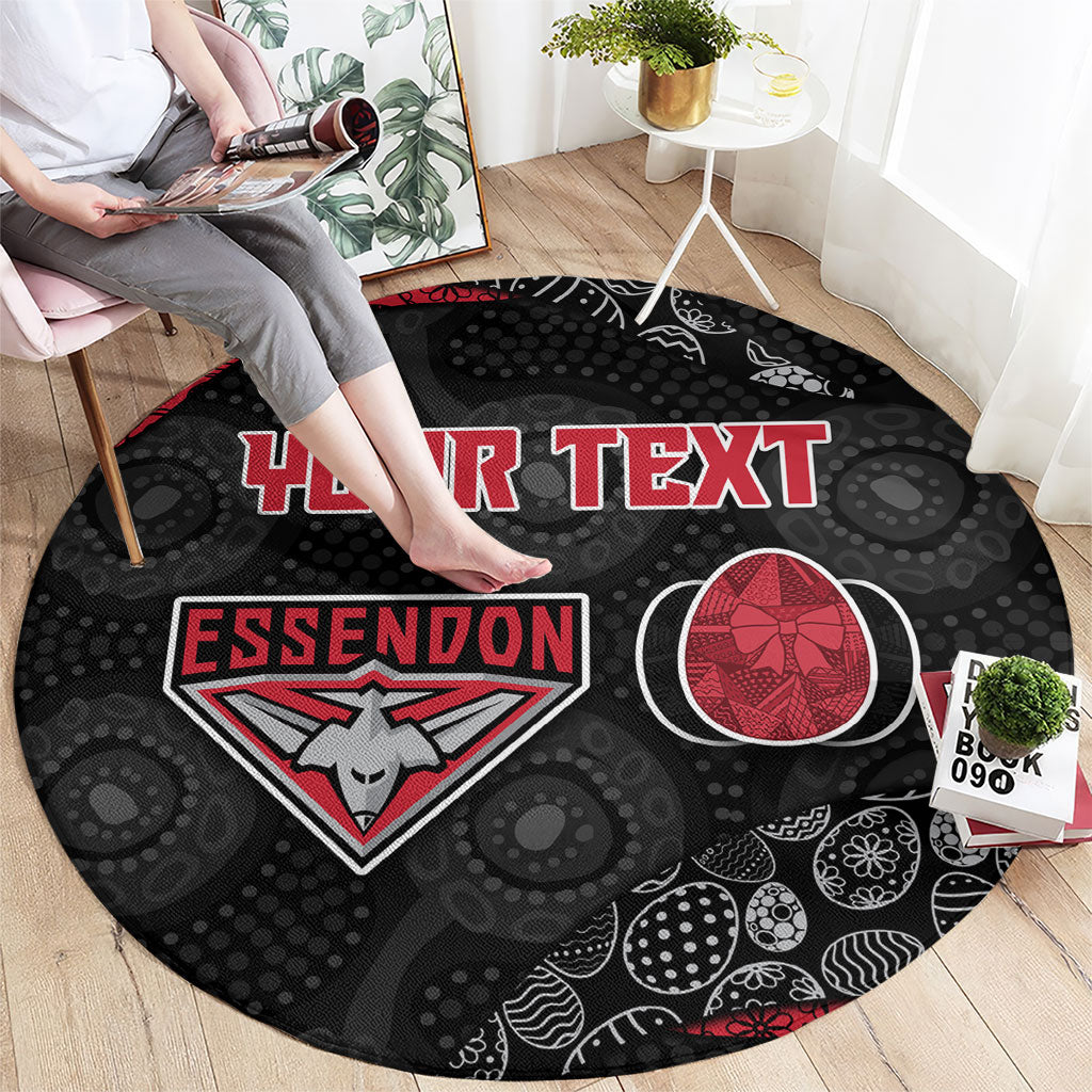 Personalized Essendon Football Round Carpet Easter Egg Pattern Red Black Tribal Dot Art Style