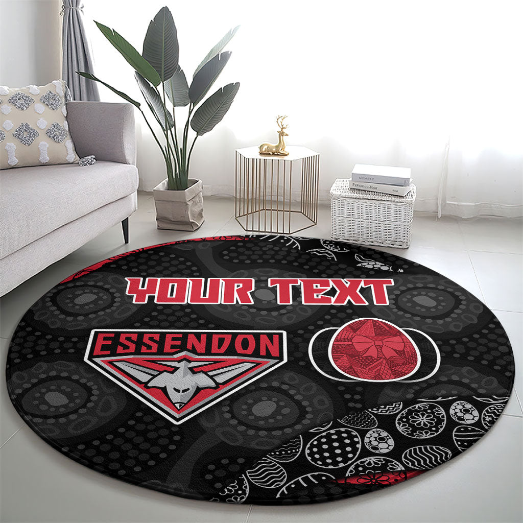 Personalized Essendon Football Round Carpet Easter Egg Pattern Red Black Tribal Dot Art Style