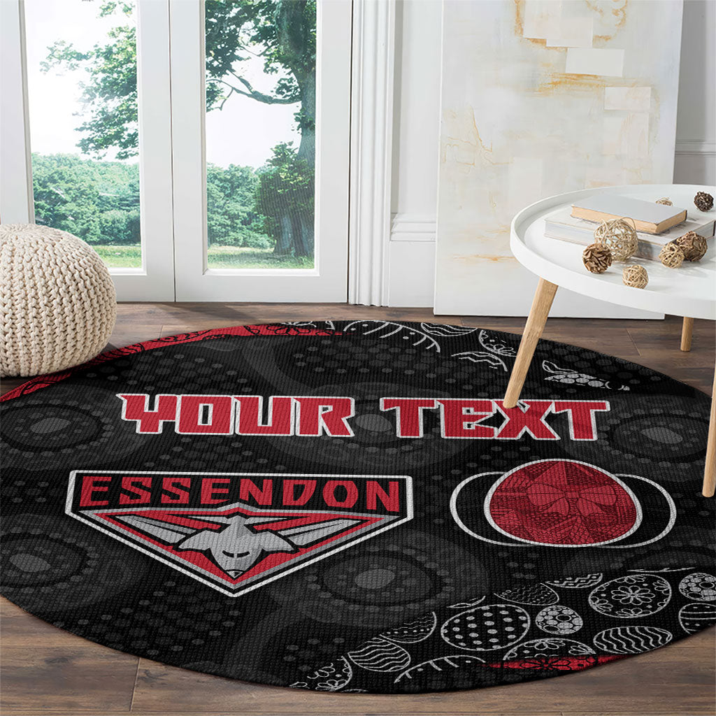 Personalized Essendon Football Round Carpet Easter Egg Pattern Red Black Tribal Dot Art Style