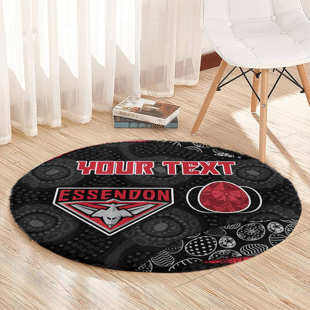 Personalized Essendon Football Round Carpet Easter Egg Pattern Red Black Tribal Dot Art Style