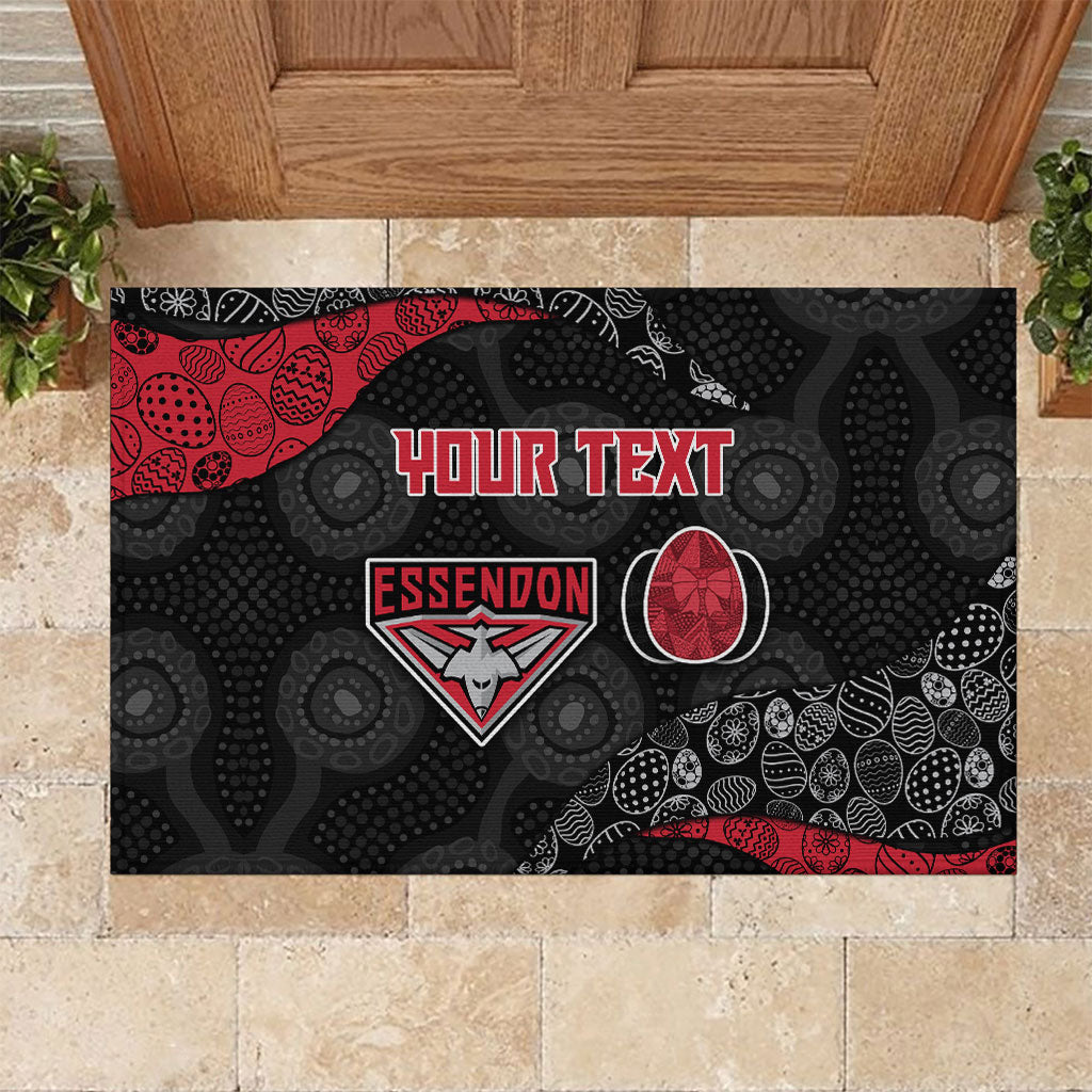 Personalized Essendon Football Rubber Doormat Easter Egg Pattern Red Black Tribal Dot Art Style
