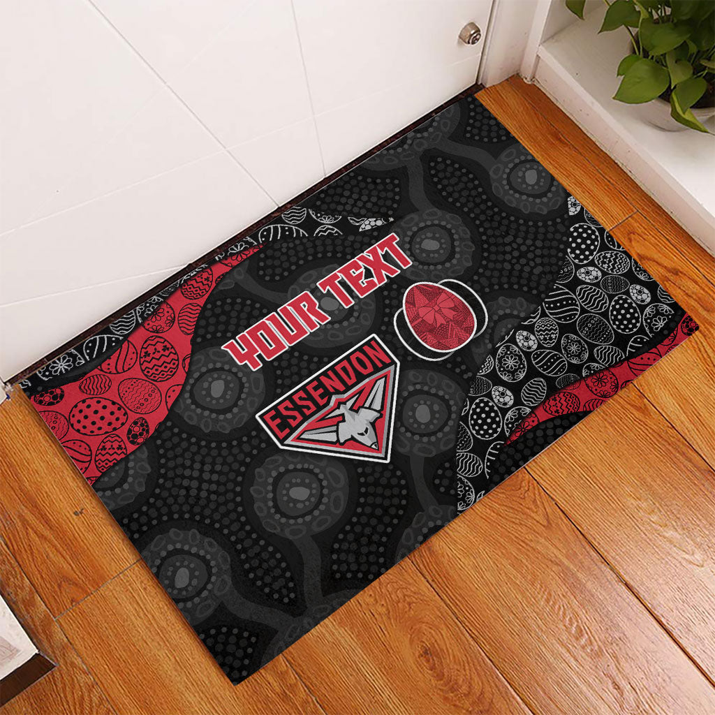 Personalized Essendon Football Rubber Doormat Easter Egg Pattern Red Black Tribal Dot Art Style