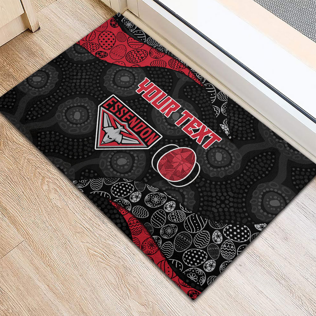 Personalized Essendon Football Rubber Doormat Easter Egg Pattern Red Black Tribal Dot Art Style