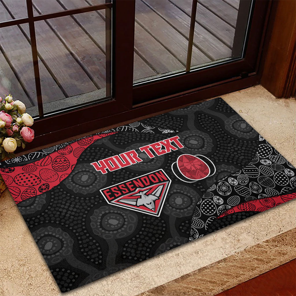 Personalized Essendon Football Rubber Doormat Easter Egg Pattern Red Black Tribal Dot Art Style