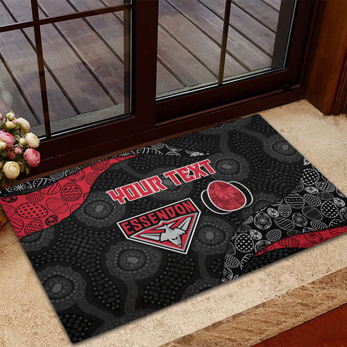 Personalized Essendon Football Rubber Doormat Easter Egg Pattern Red Black Tribal Dot Art Style