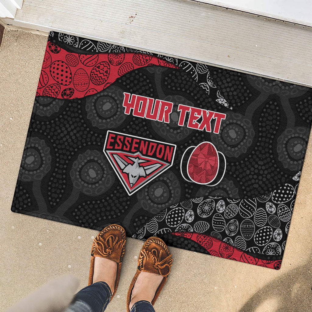 Personalized Essendon Football Rubber Doormat Easter Egg Pattern Red Black Tribal Dot Art Style