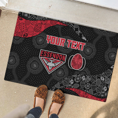 Personalized Essendon Football Rubber Doormat Easter Egg Pattern Red Black Tribal Dot Art Style