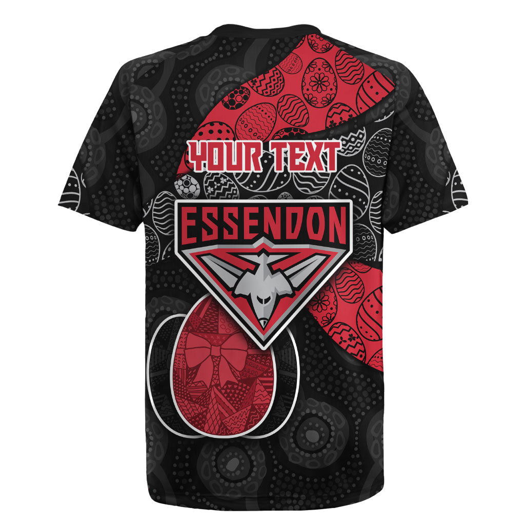 Personalized Essendon Football Rugby Jersey Easter Egg Pattern Red Black Tribal Dot Art Style