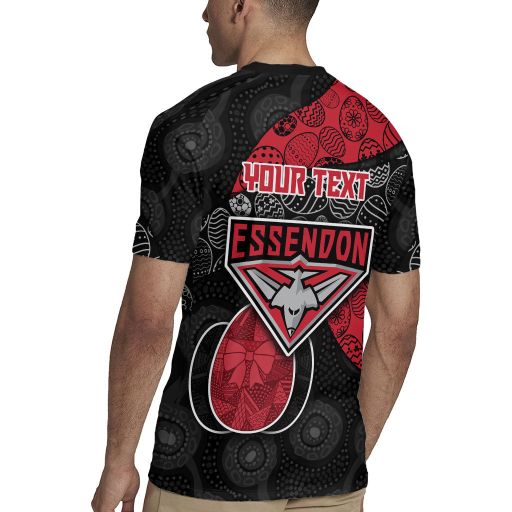 Personalized Essendon Football Rugby Jersey Easter Egg Pattern Red Black Tribal Dot Art Style