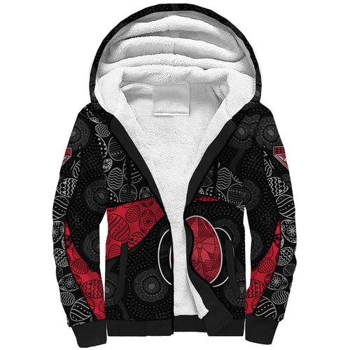 Personalized Essendon Football Sherpa Hoodie Easter Egg Pattern Red Black Tribal Dot Art Style
