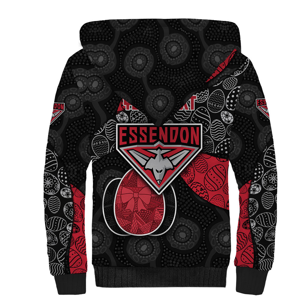Personalized Essendon Football Sherpa Hoodie Easter Egg Pattern Red Black Tribal Dot Art Style
