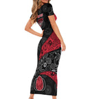 Personalized Essendon Football Short Sleeve Bodycon Dress Easter Egg Pattern Red Black Tribal Dot Art Style
