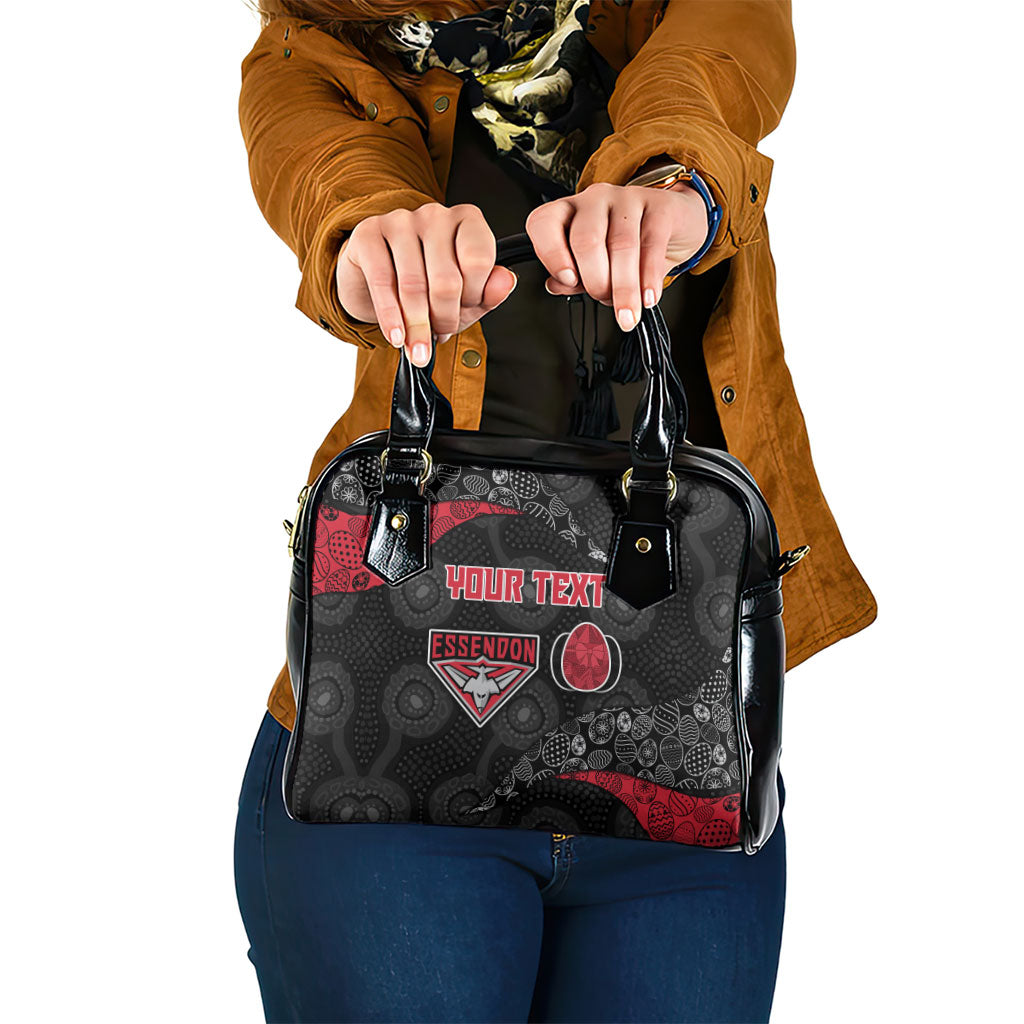 Personalized Essendon Football Shoulder Handbag Easter Egg Pattern Red Black Tribal Dot Art Style