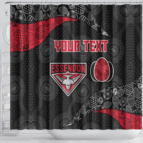 Personalized Essendon Football Shower Curtain Easter Egg Pattern Red Black Tribal Dot Art Style