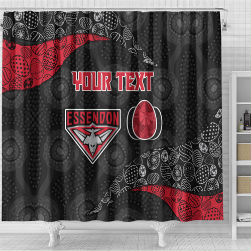 Personalized Essendon Football Shower Curtain Easter Egg Pattern Red Black Tribal Dot Art Style