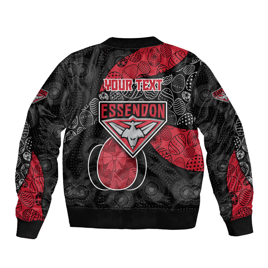Personalized Essendon Football Sleeve Zip Bomber Jacket Easter Egg Pattern Red Black Tribal Dot Art Style