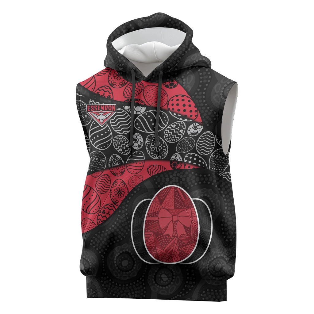 Personalized Essendon Football Sleeveless Hoodie Easter Egg Pattern Red Black Tribal Dot Art Style