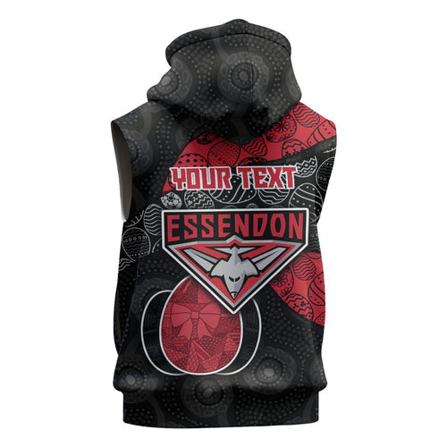 Personalized Essendon Football Sleeveless Hoodie Easter Egg Pattern Red Black Tribal Dot Art Style