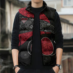 Personalized Essendon Football Sleeveless Puffer Jacket Easter Egg Pattern Red Black Tribal Dot Art Style