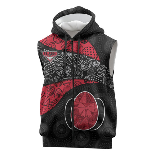 Personalized Essendon Football Sleeveless Zip Hoodie Easter Egg Pattern Red Black Tribal Dot Art Style