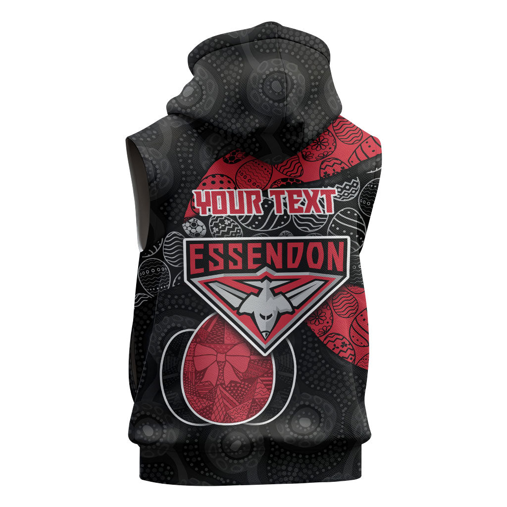 Personalized Essendon Football Sleeveless Zip Hoodie Easter Egg Pattern Red Black Tribal Dot Art Style