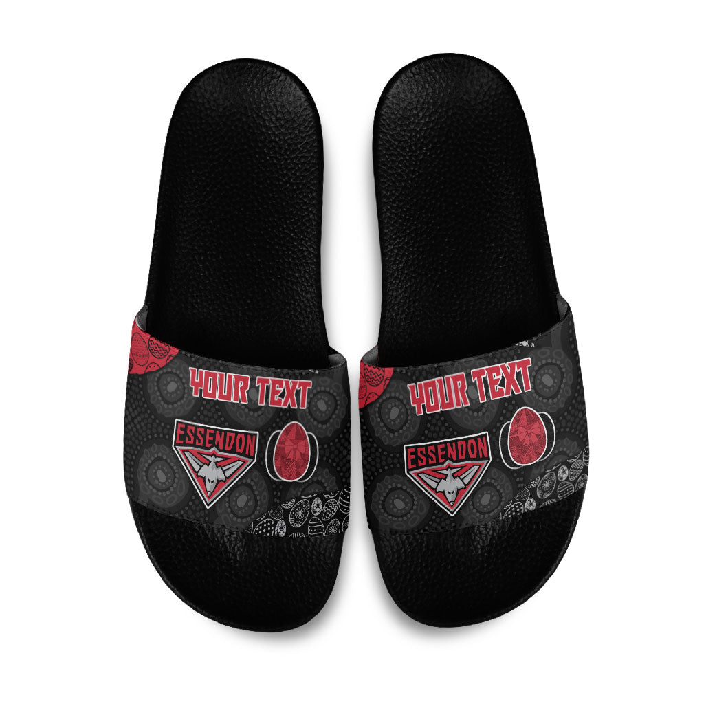 Personalized Essendon Football Slide Sandals Easter Egg Pattern Red Black Tribal Dot Art Style