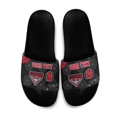 Personalized Essendon Football Slide Sandals Easter Egg Pattern Red Black Tribal Dot Art Style