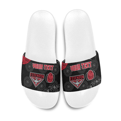Personalized Essendon Football Slide Sandals Easter Egg Pattern Red Black Tribal Dot Art Style