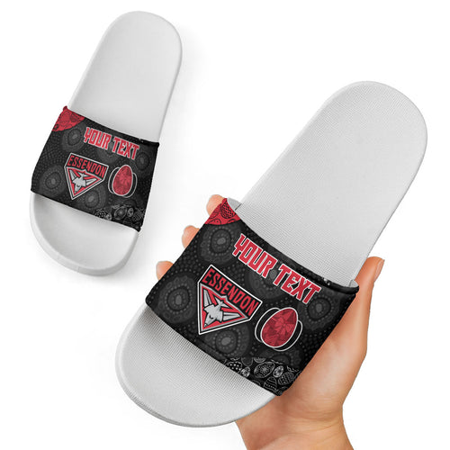 Personalized Essendon Football Slide Sandals Easter Egg Pattern Red Black Tribal Dot Art Style