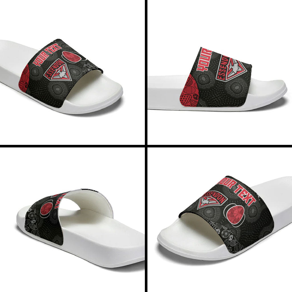 Personalized Essendon Football Slide Sandals Easter Egg Pattern Red Black Tribal Dot Art Style