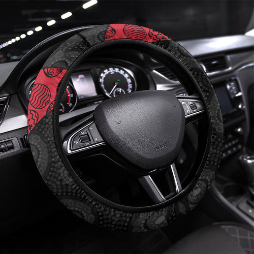 Essendon Football Steering Wheel Cover Easter Egg Pattern Red Black Tribal Dot Art Style