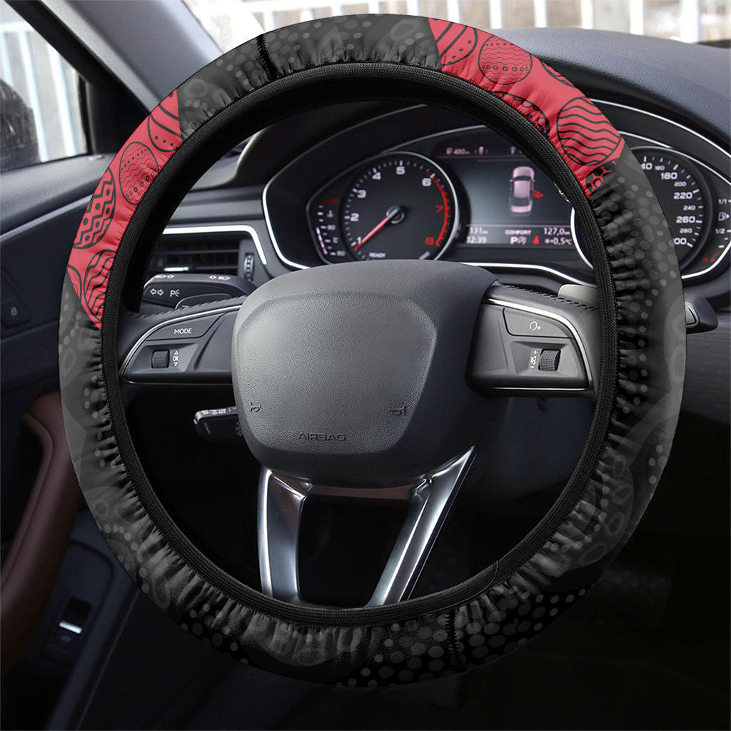 Essendon Football Steering Wheel Cover Easter Egg Pattern Red Black Tribal Dot Art Style