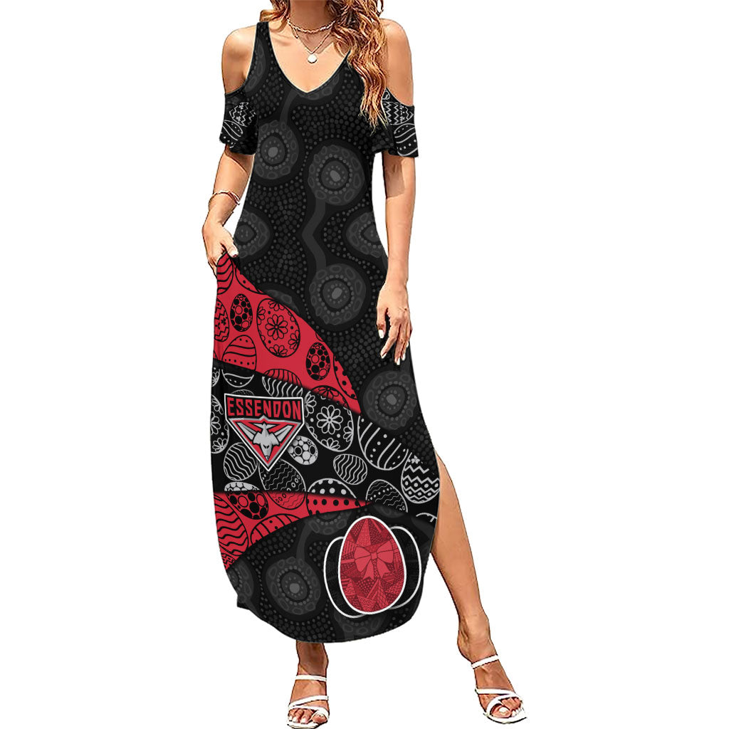 Personalized Essendon Football Summer Maxi Dress Easter Egg Pattern Red Black Tribal Dot Art Style