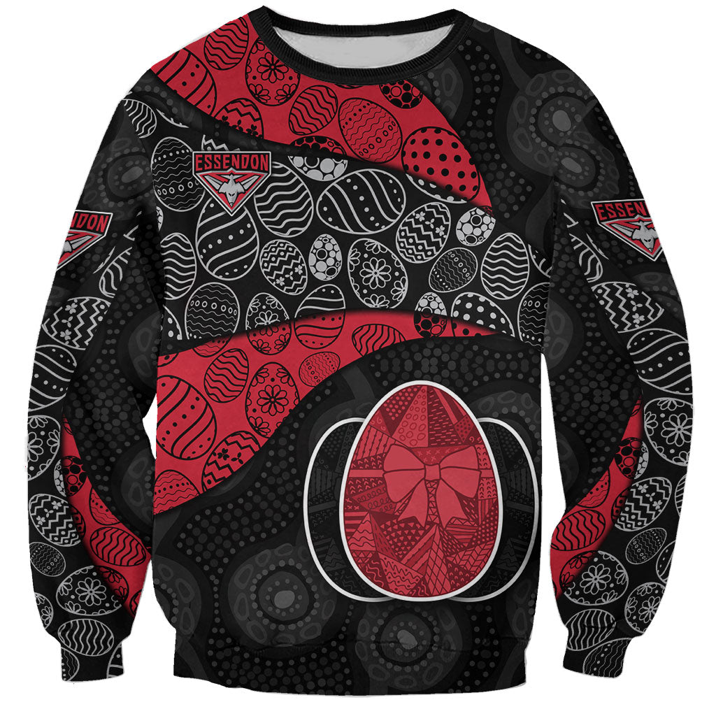 Personalized Essendon Football Sweatshirt Easter Egg Pattern Red Black Tribal Dot Art Style