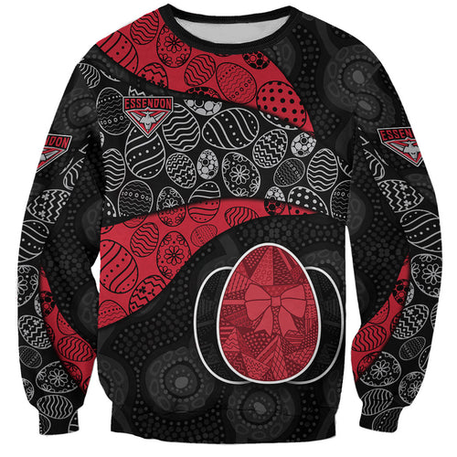 Personalized Essendon Football Sweatshirt Easter Egg Pattern Red Black Tribal Dot Art Style
